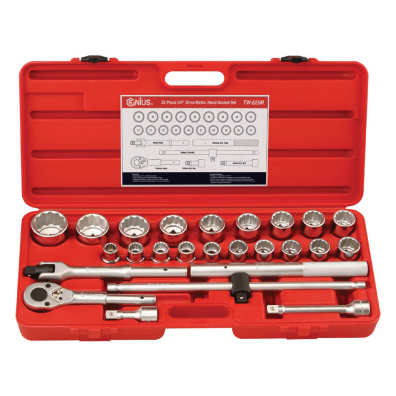 Genius 19-55mm 3/4 Dr 12pt C/V Std Hand Socket Set Metric 25pce