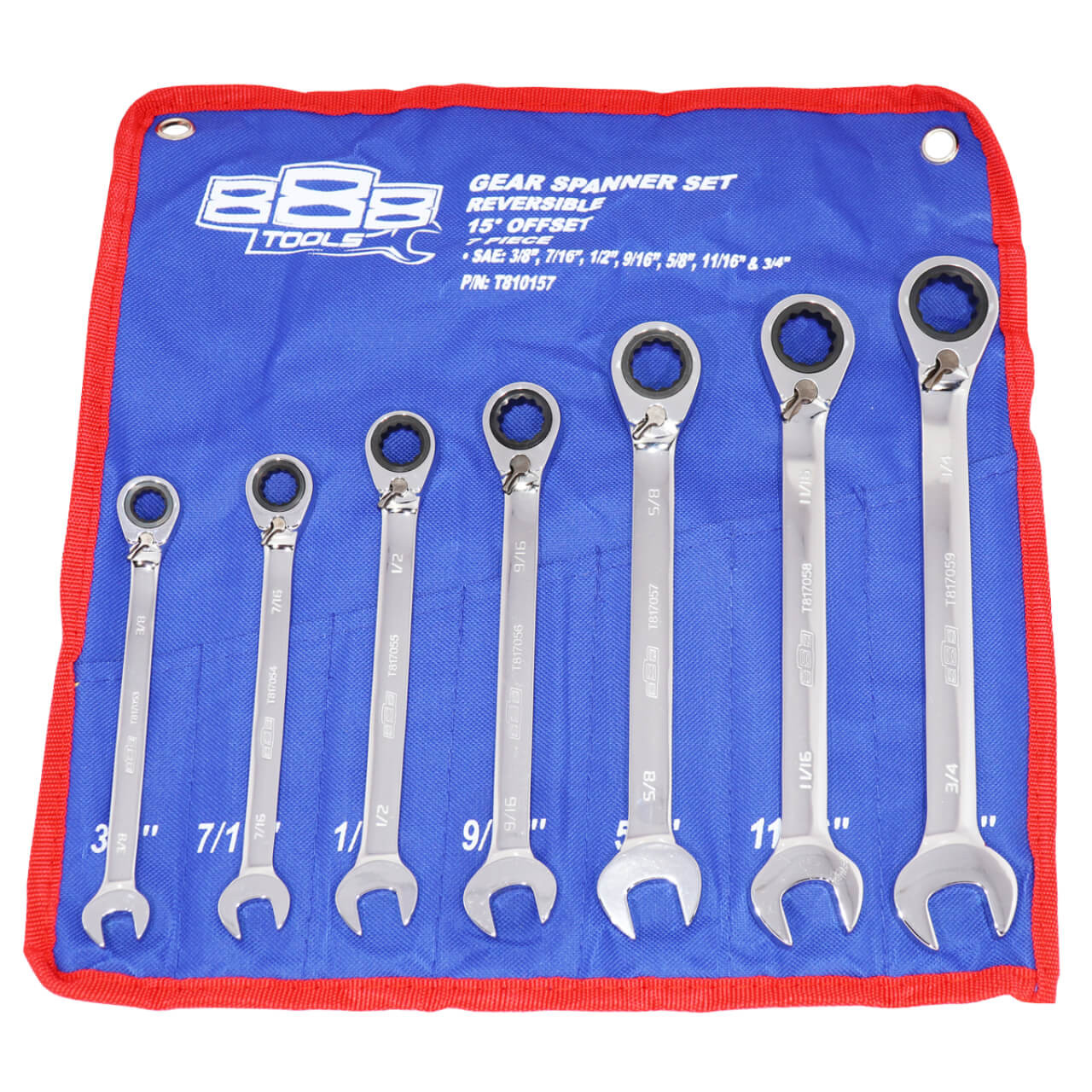 888 Tools 3/8-3/4 Combination ROE Reversible Gear Spanner Set SAE 7pce