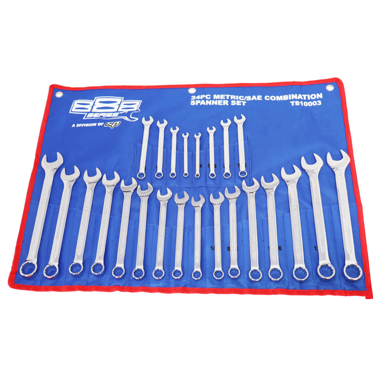 888 Tools 6-22mm / 1/4- 7/8 Combination ROE Spanner Set Metric SAE 24pce