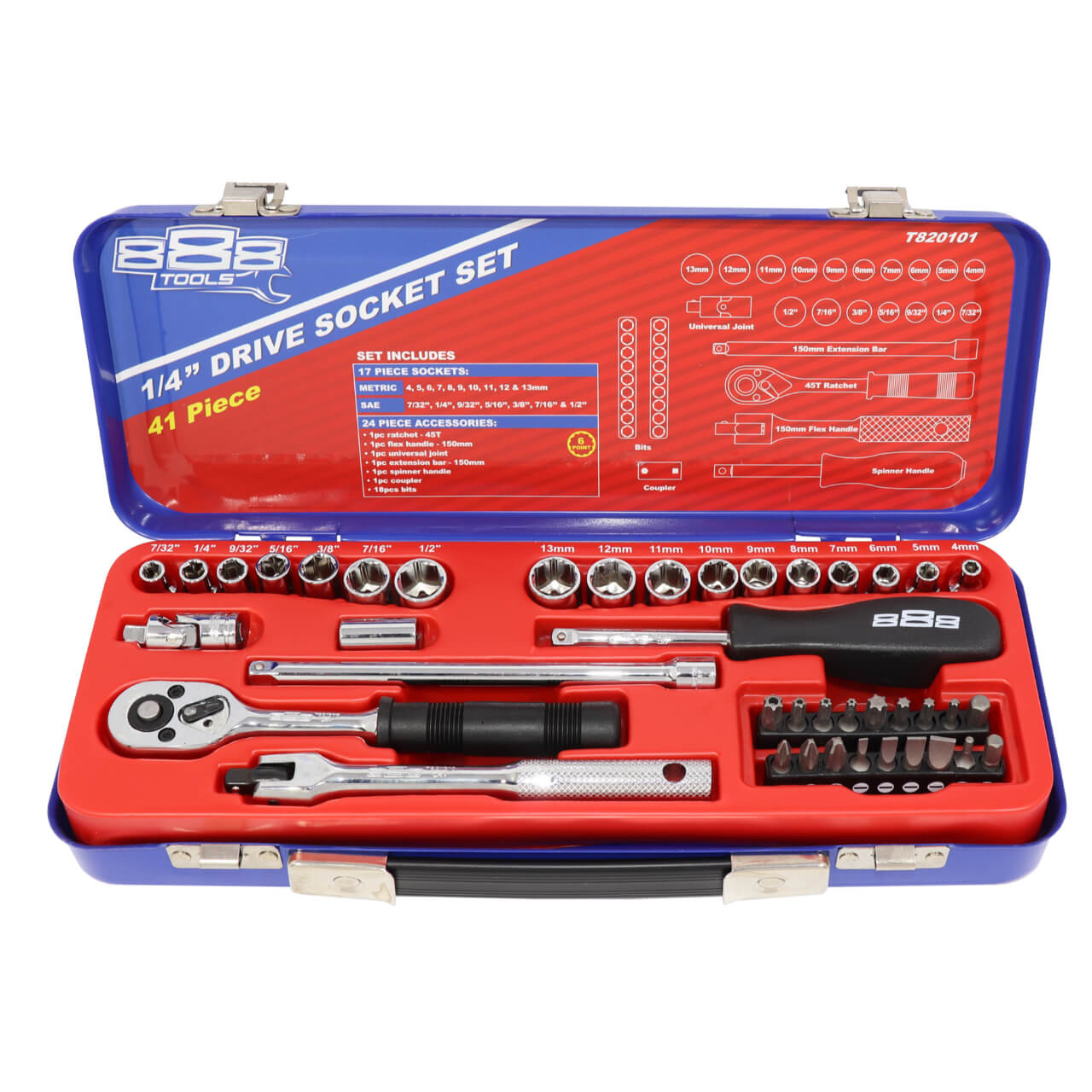 888 Tools 1/4 Dr 6pt Socket Set Metric & Imperial 41pce