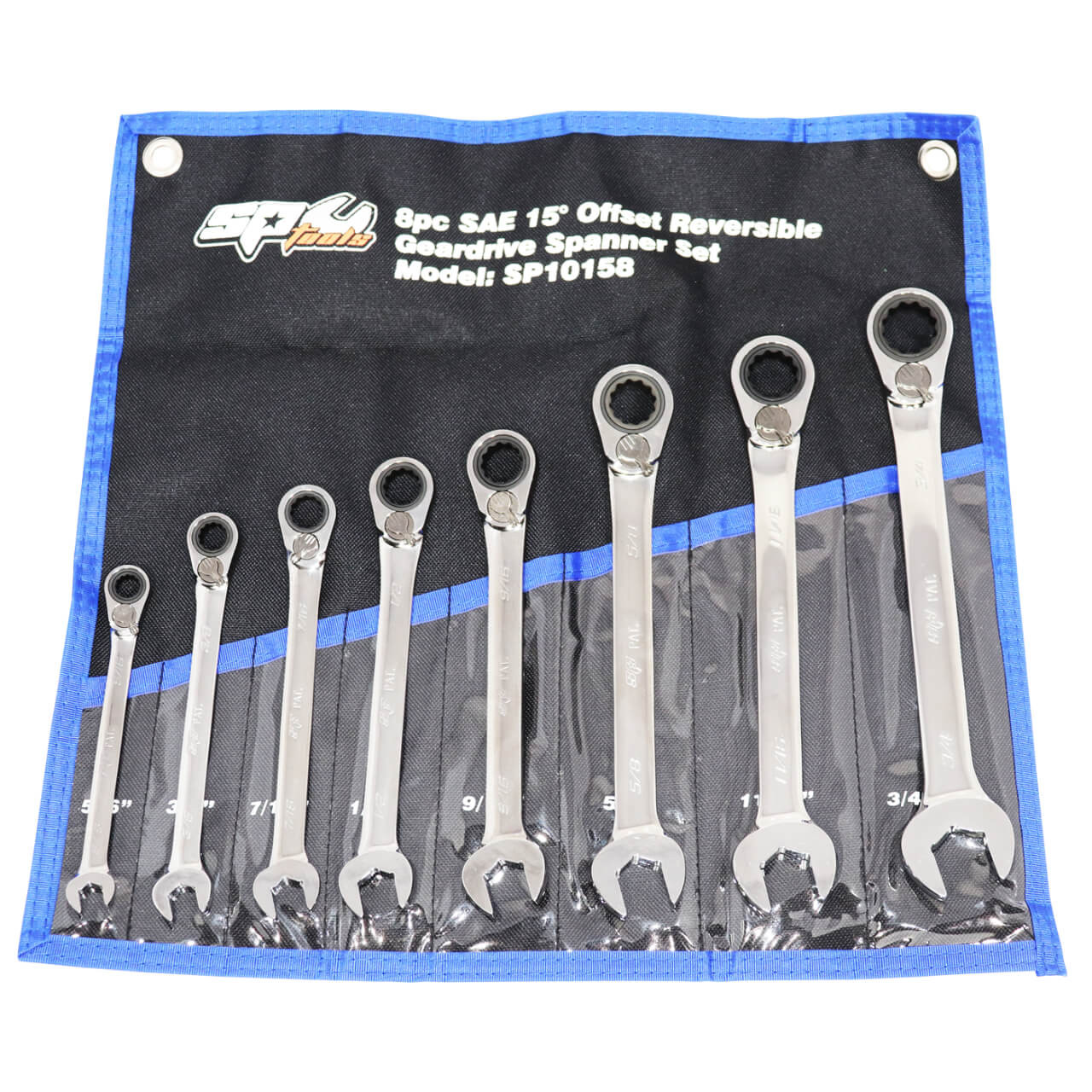 SP Tools 5/16-3/4 Reversible Geardrive ROE Spanner Set Imperial 8pce