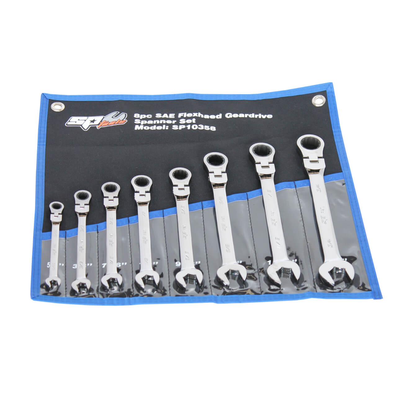 SP Tools 5/16-3/4 Flex Head Geardrive ROE Spanner Set Imperial 8pce