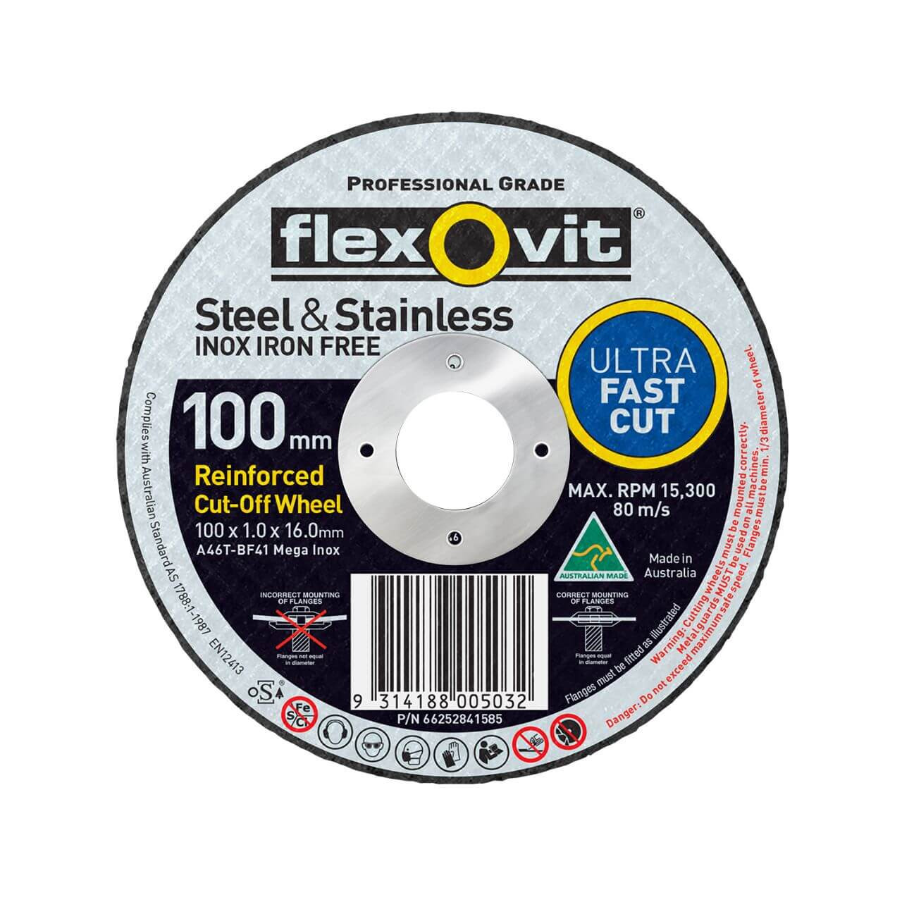 Flexovit A46TBF41 Mega Inox 100x1x16 Cutting Disc 100/box