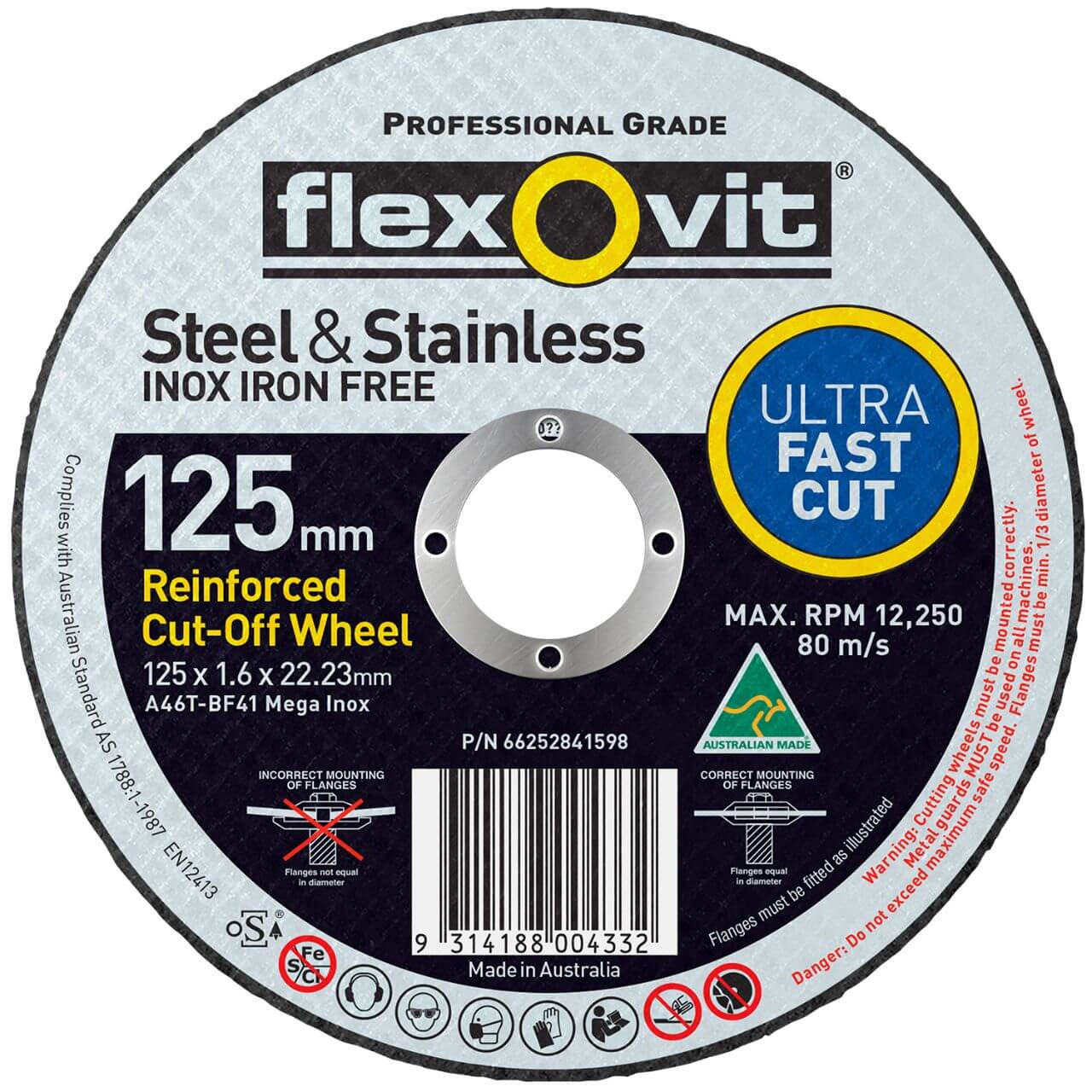 Flexovit A46TBF41 Mega Inox 125x1.6x22 Cutting Disc