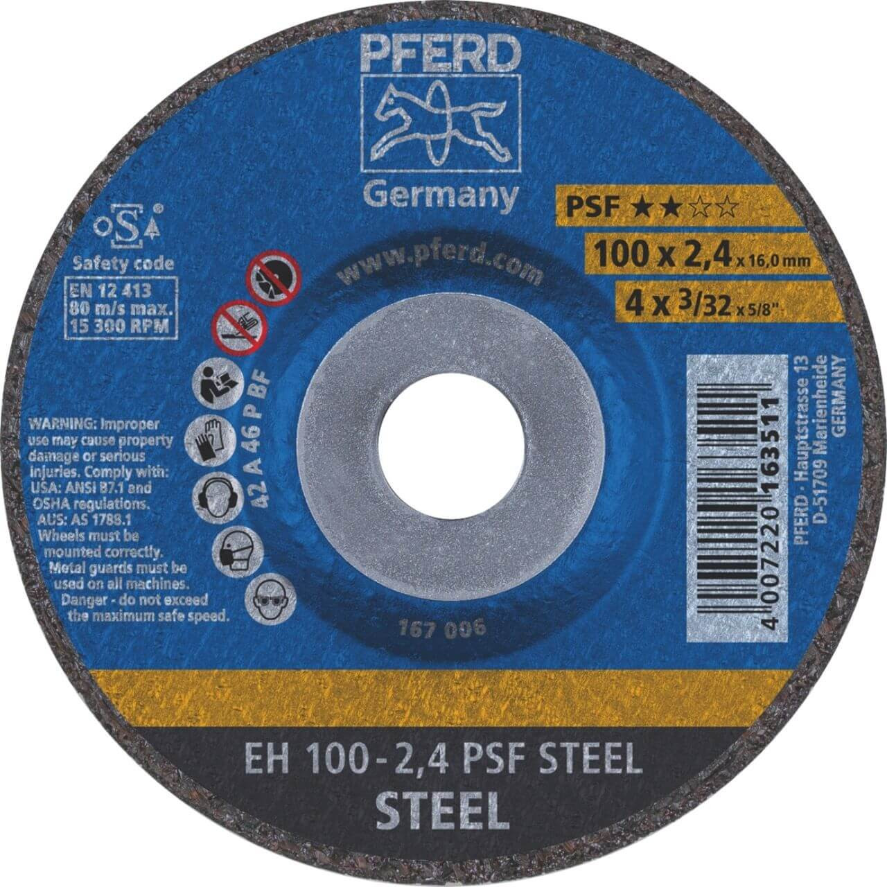Pferd EH A46P PSF 100x2.4x16 DC Metal Cutting Disc