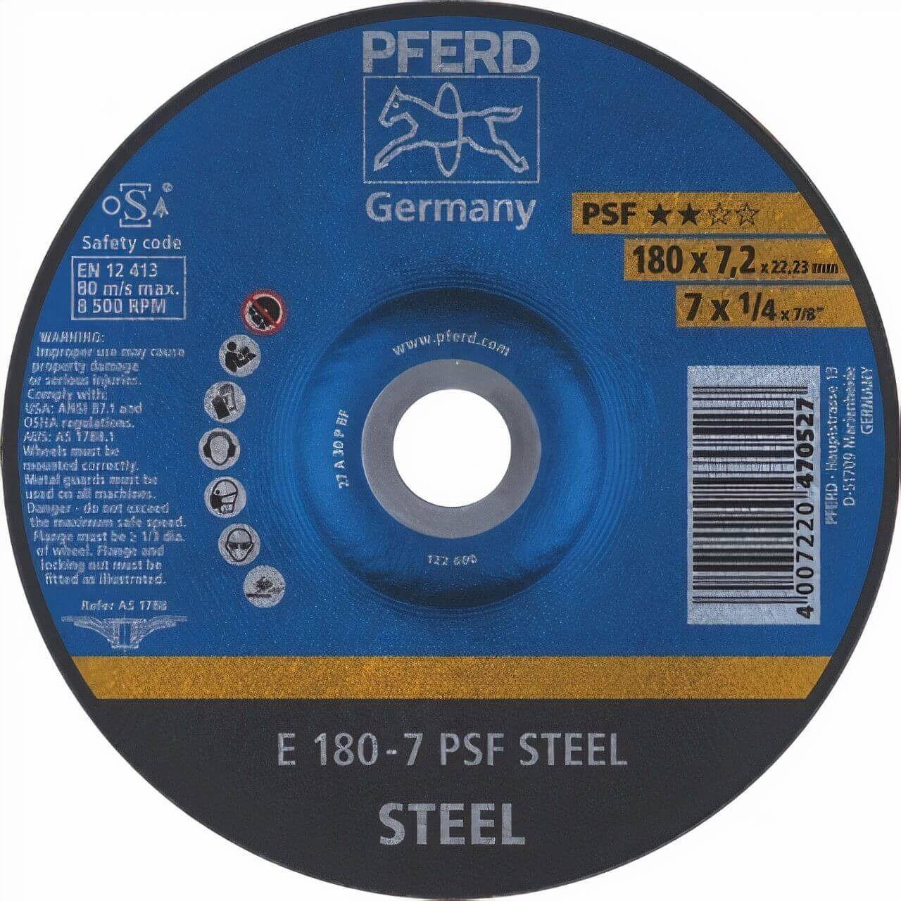 Pferd A30P PSF Steel 178x7x22 Grinding Disc