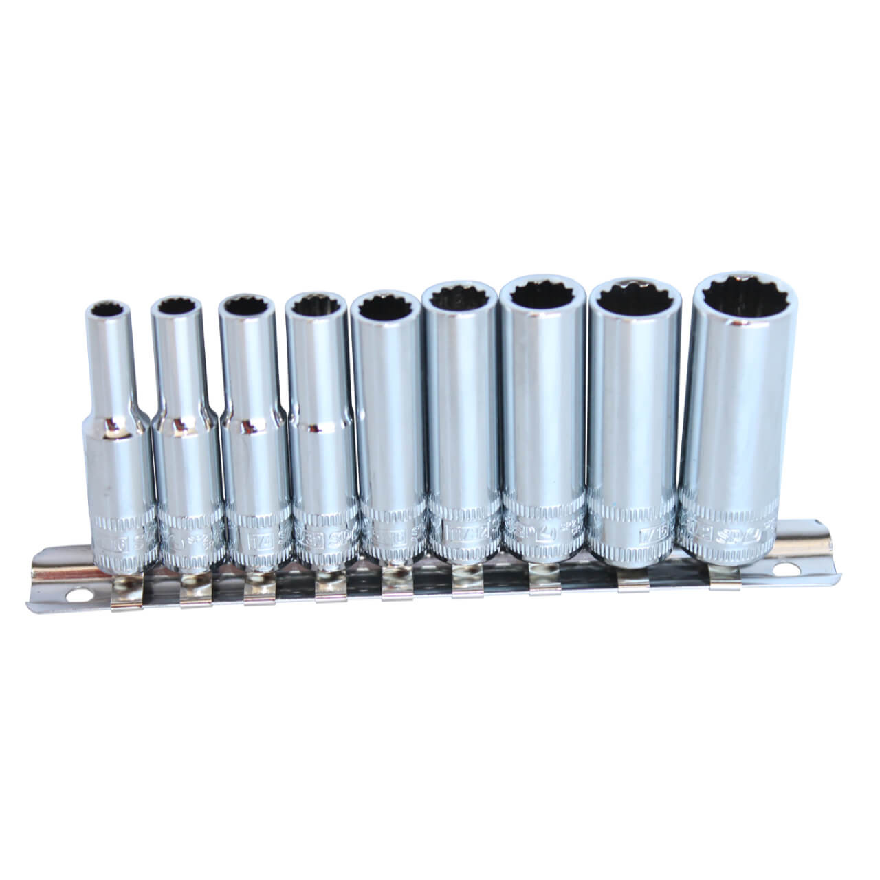 SP Tools 1/4 Dr 12pt Deep Socket Rail Set Imperial 9pce