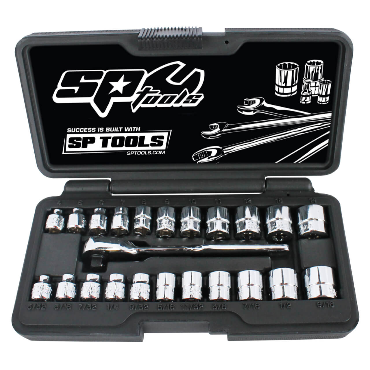 SP Tools 1/4 Dr 6pt Low Profile Socket Set Metric & Imperial 23pce