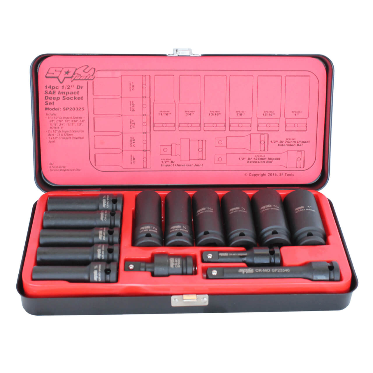 SP Tools 1/2 Dr 6pt Deep Impact Socket Set Imperial 14pce