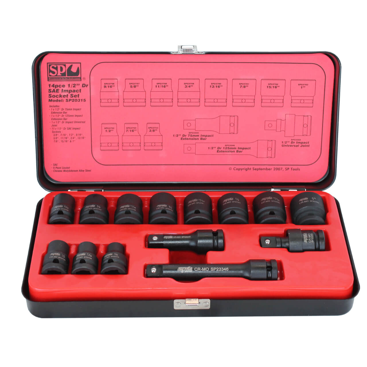 SP Tools 1/2 Dr 6pt Impact Socket Set Imperial 14pce