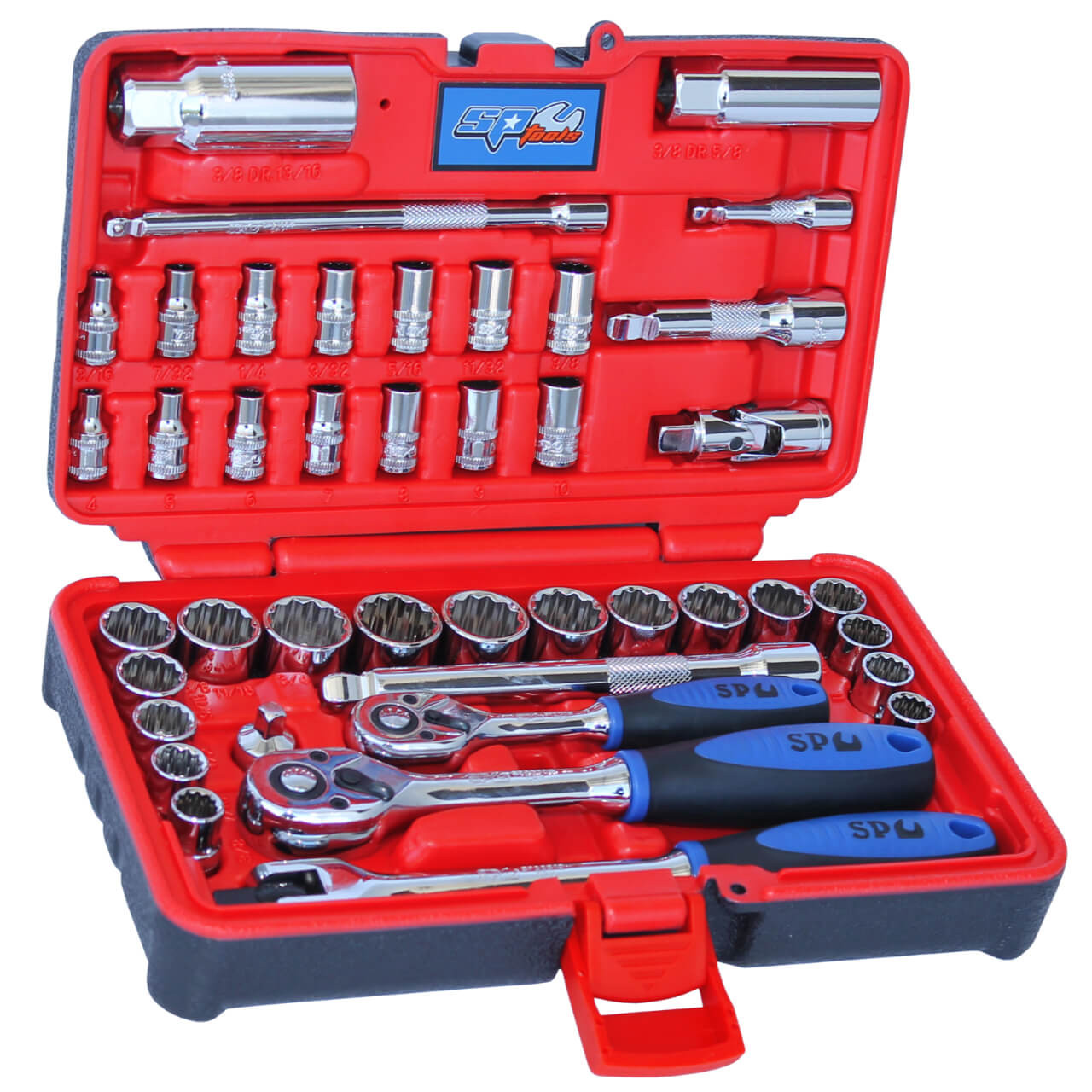 SP Tools 1/4 Dr & 3/8 Dr Socket Set in X Case Metric & Imperial 42pce