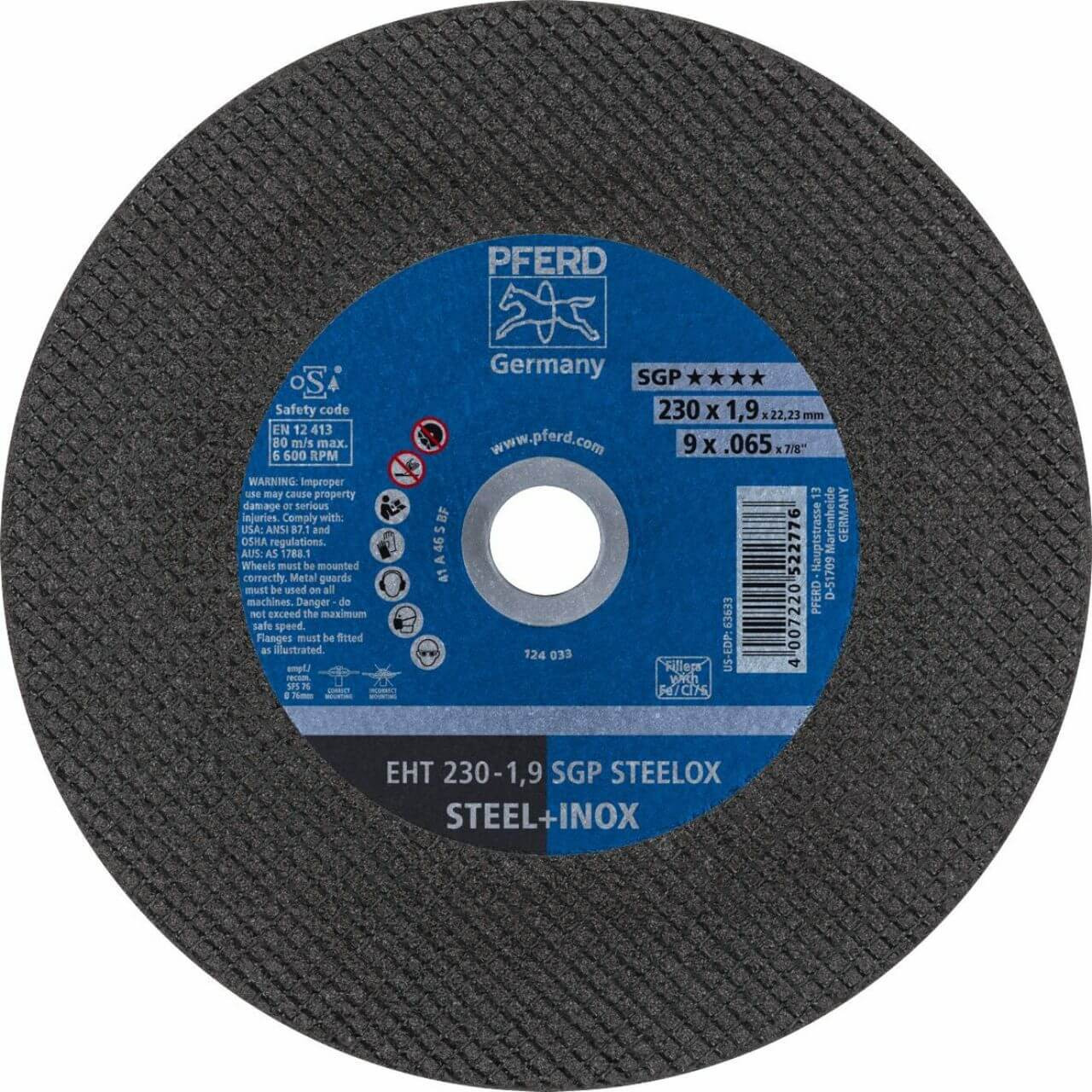 Pferd EHT A46S SGP Steelox 230x1.9x22 U/Thin Cutting Disc 25/box