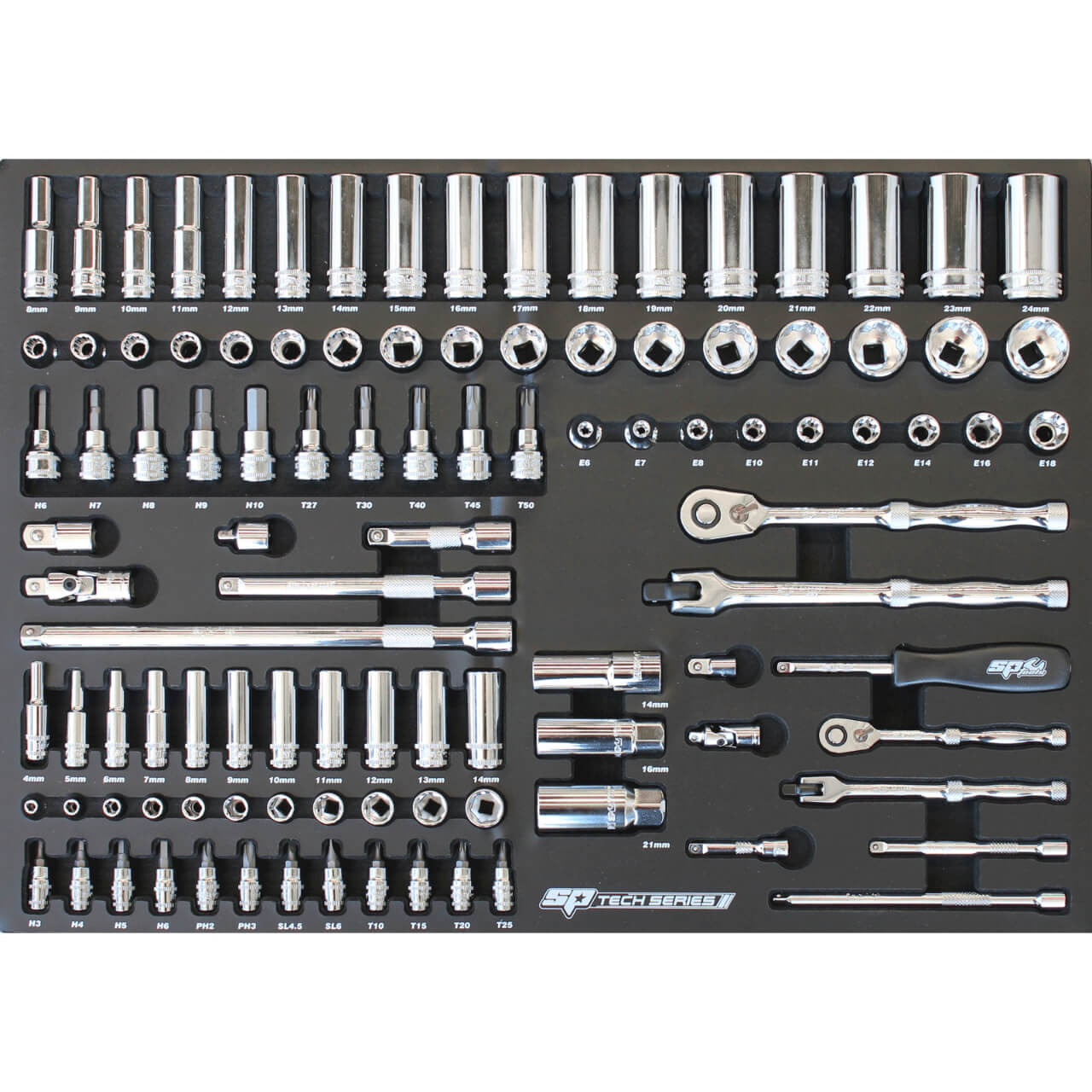 SP Tools Metric Sockets & Accessories Suit Tech Series In Foam Tray Metric 106pce