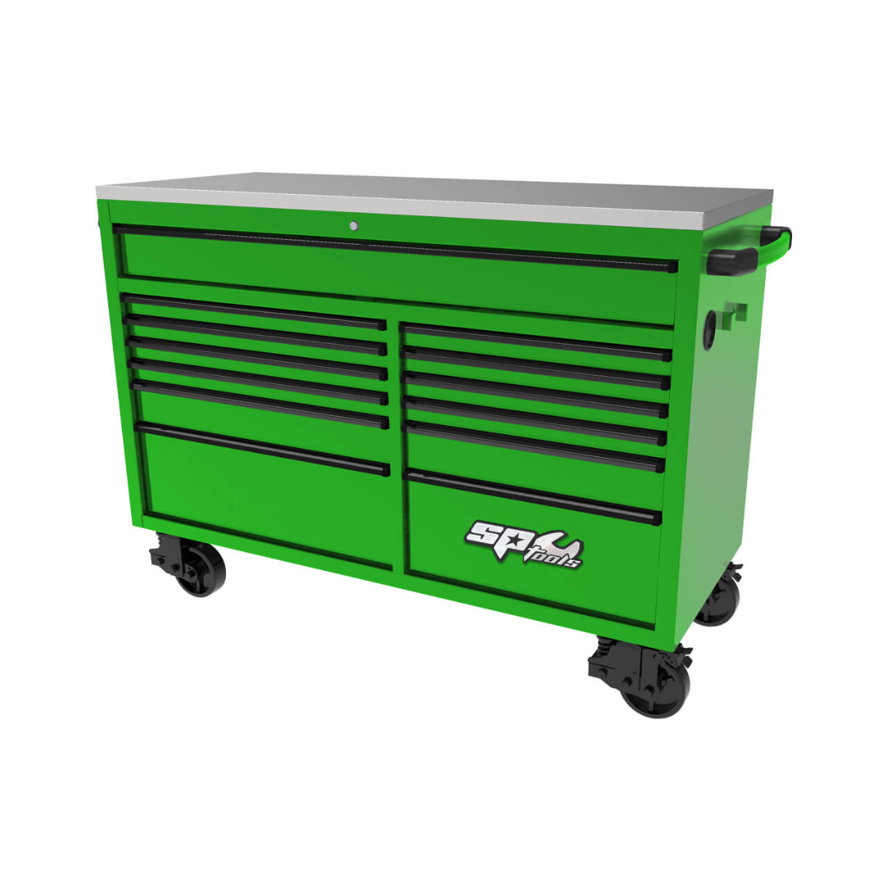 SP Tools 59” 13 Drawer USA Sumo Series Wide Roller Cabinet Black & Green