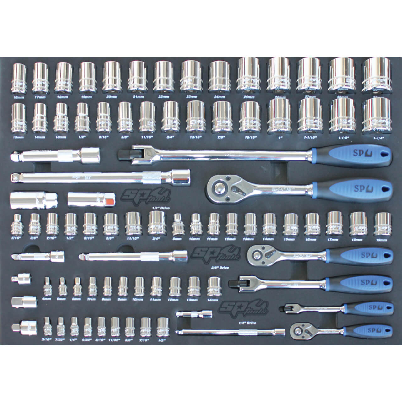 SP Tools Metric & Imperial Sockets & Accessories In Foam Tray 84pce