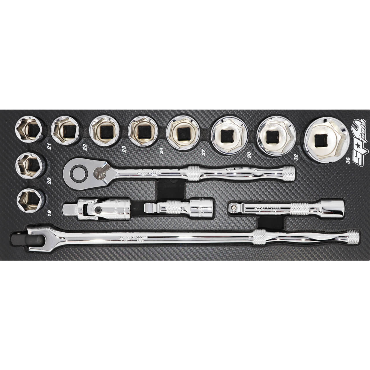 SP Tools 1/2 Dr Metric Sockets & Accessories Suit Tech Series In Foam Tray 15pce