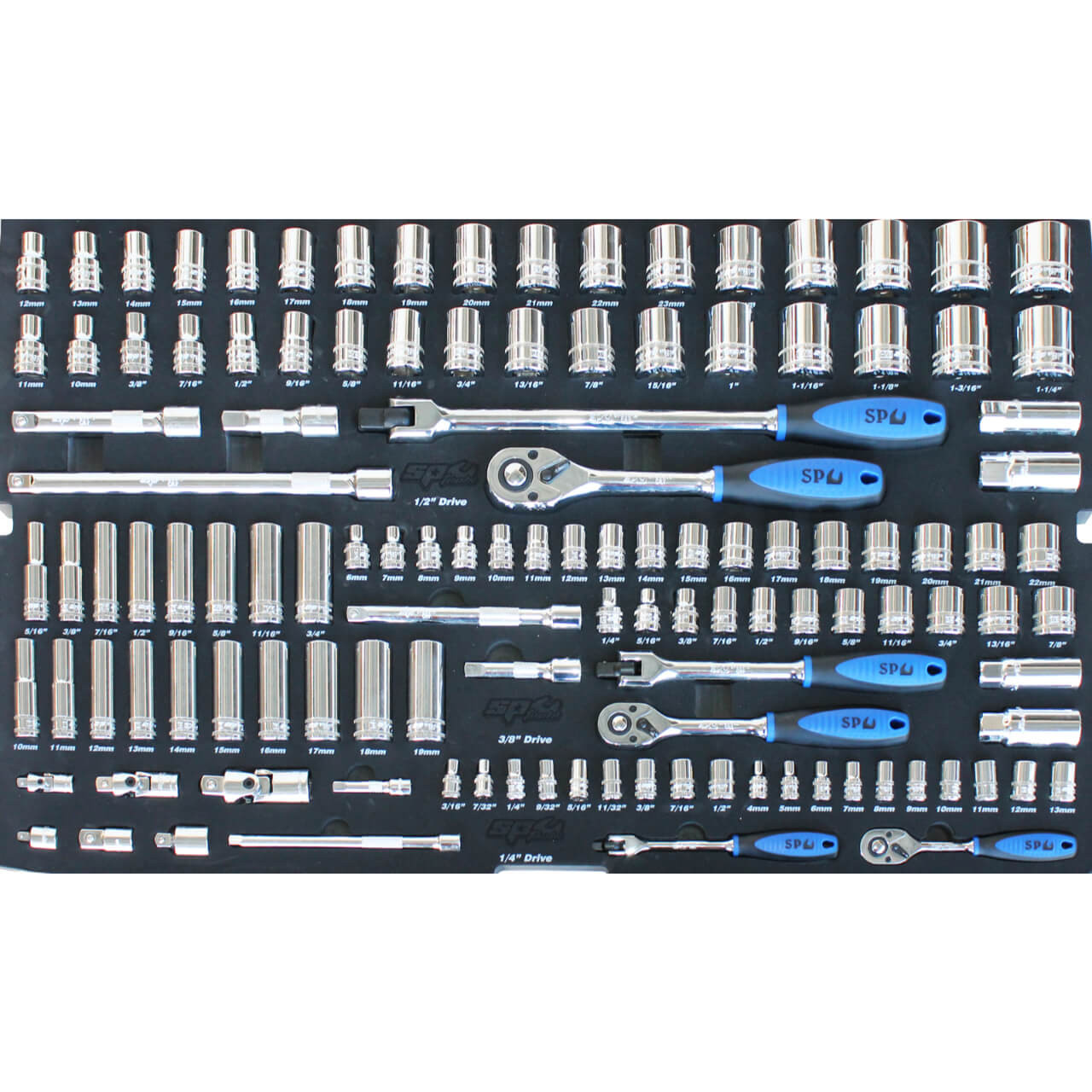 SP Tools Metric & Imperial Sockets & Accessories In Foam Tray 122pce