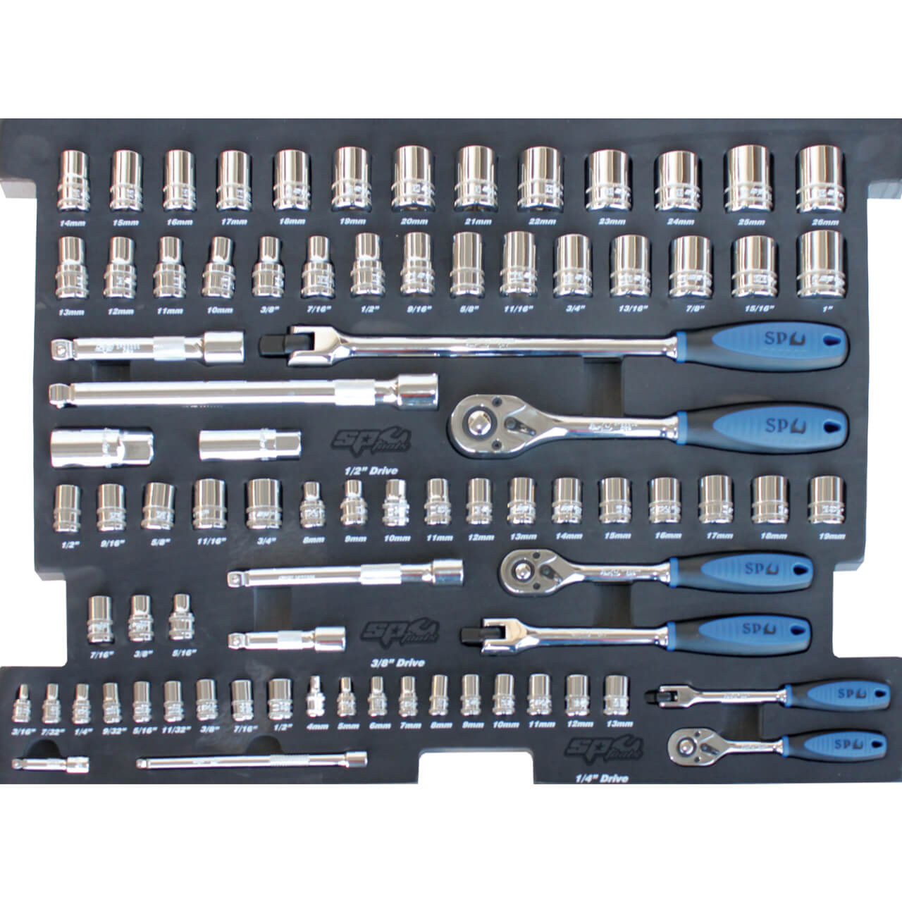 SP Tools Metric & Imperial Sockets & Accessories In Foam Tray 81pce