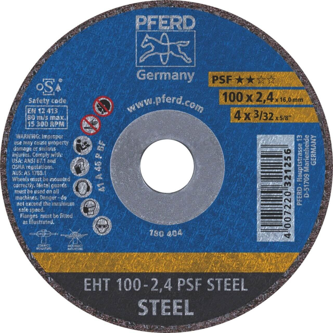 Pferd EHT A46P PSF 100x2.4x16 Metal Cutting Disc 25/box