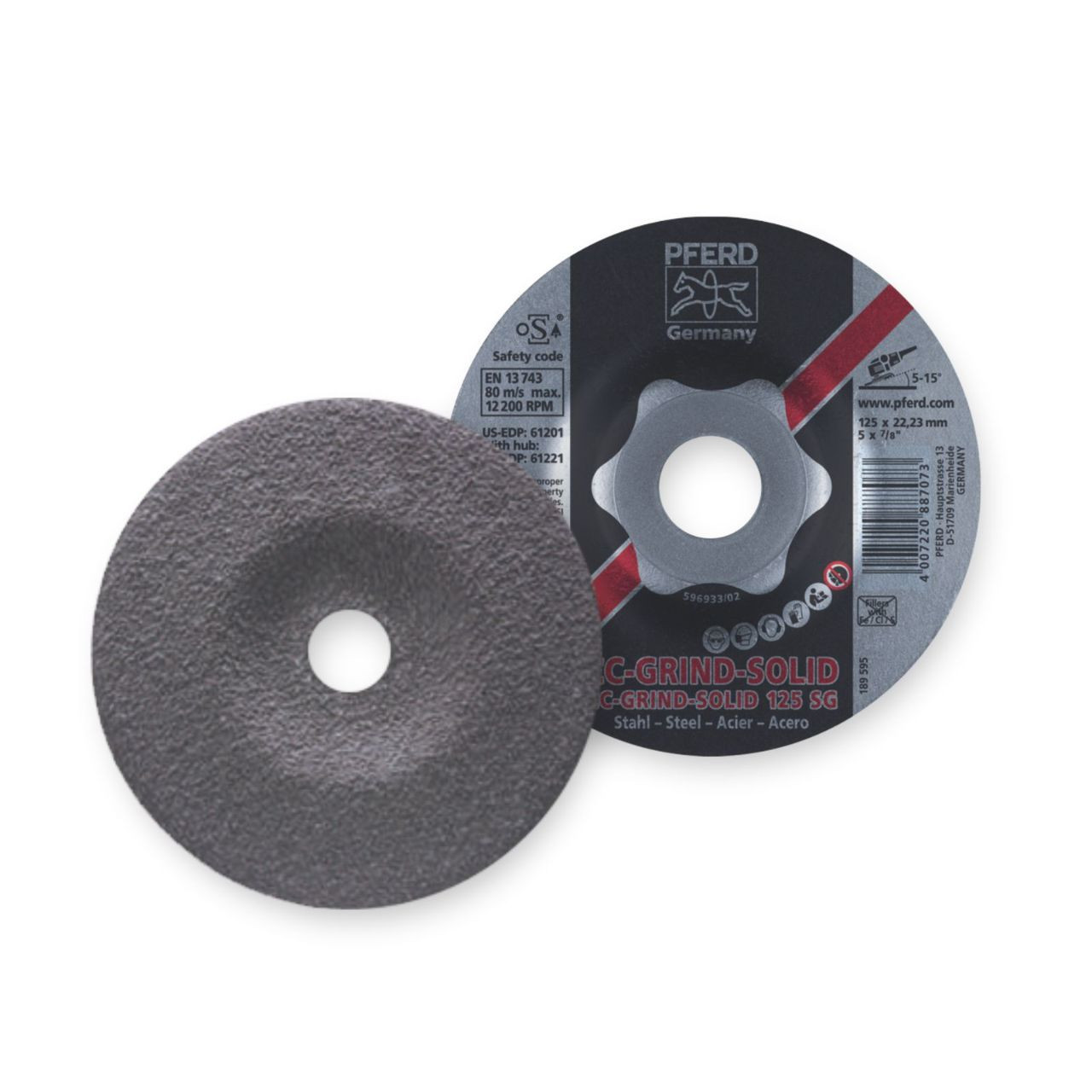 Pferd CC-Grind-Solid 125mm SG Coarse Steel Grinding Disc 10/pk