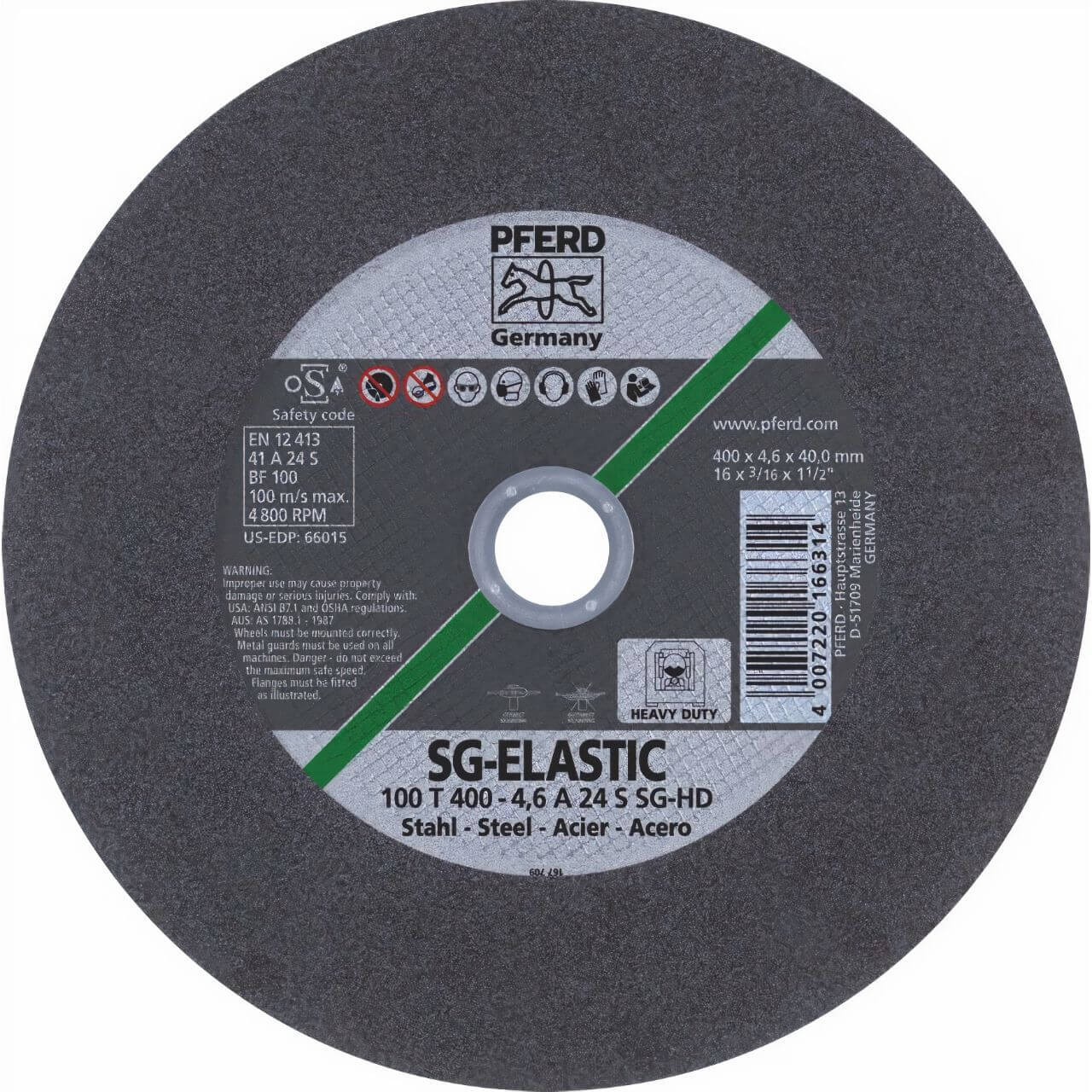 Pferd A24Q SG-HD 400x4.8x25 100T High Speed Cut Off Wheel  10/box