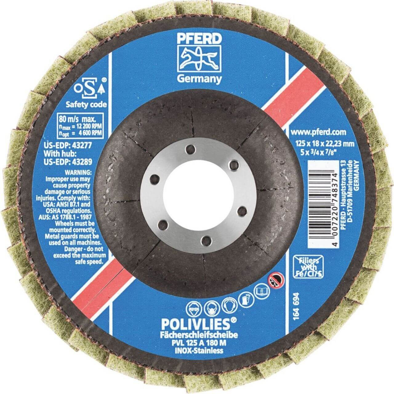 Pferd Polivlies PVL Flap Disc 125mm 180 Grit Med Red