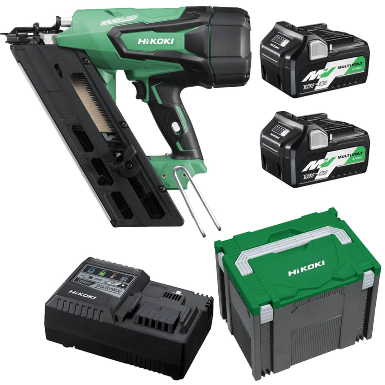 Hikoki 18V LiIon Cordless Brushless 90mm Strip Framing Nailer Kit