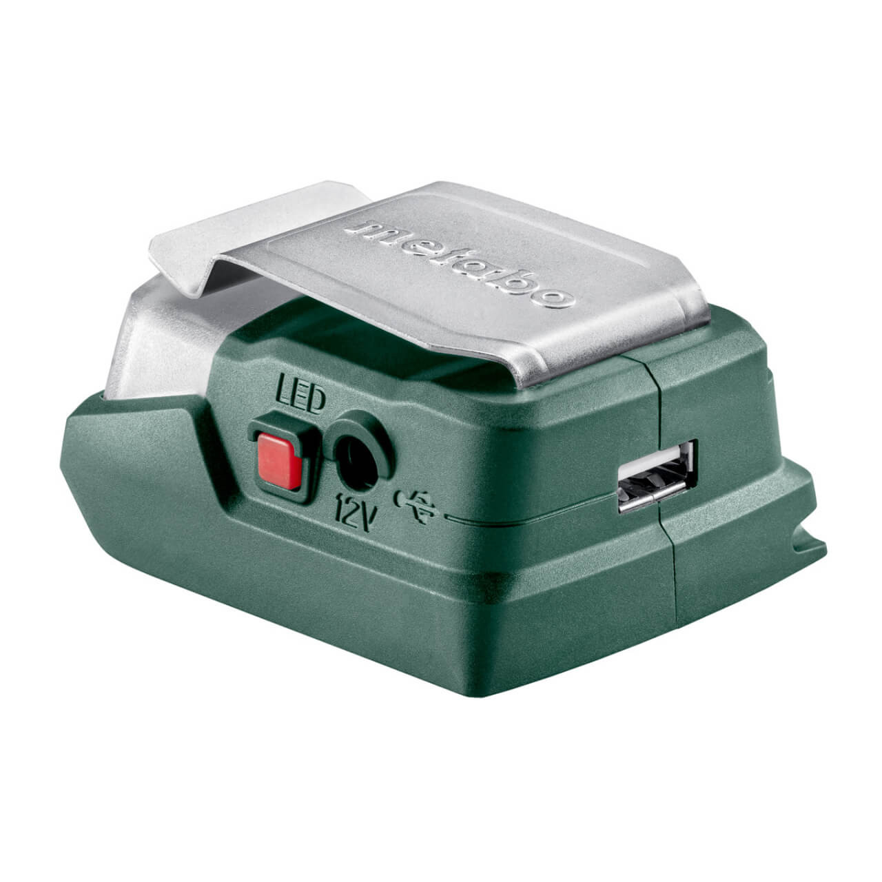 Metabo PowerMaxx PA 12V Power Adapter with 12 V Connection, 5 V USB Port & LED Light