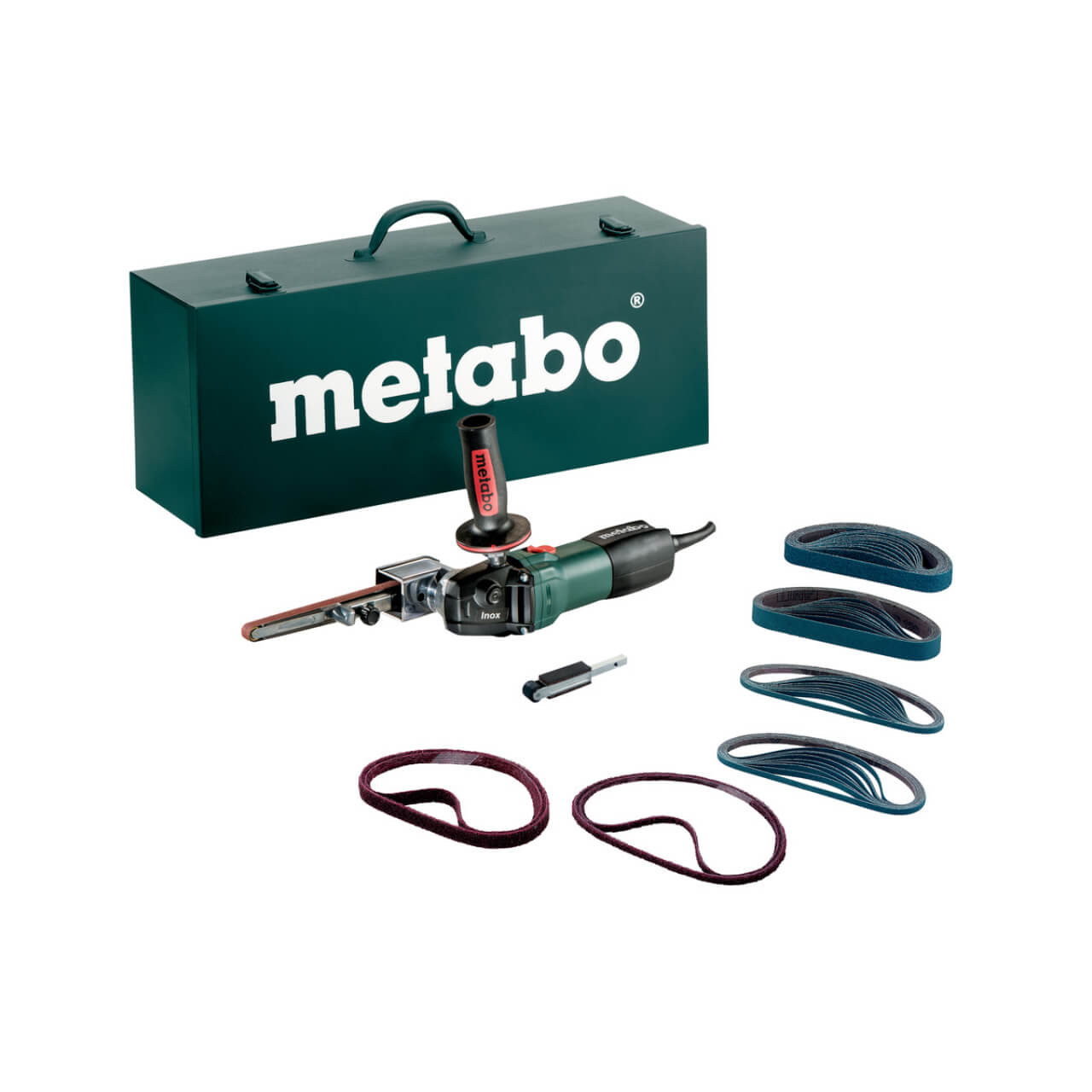 Metabo Band File 950W, Soft Start, Restart Protection, Spindle Lock, Belt Speed: 9-20 m/s, Accessory Set, Metal Carry Case