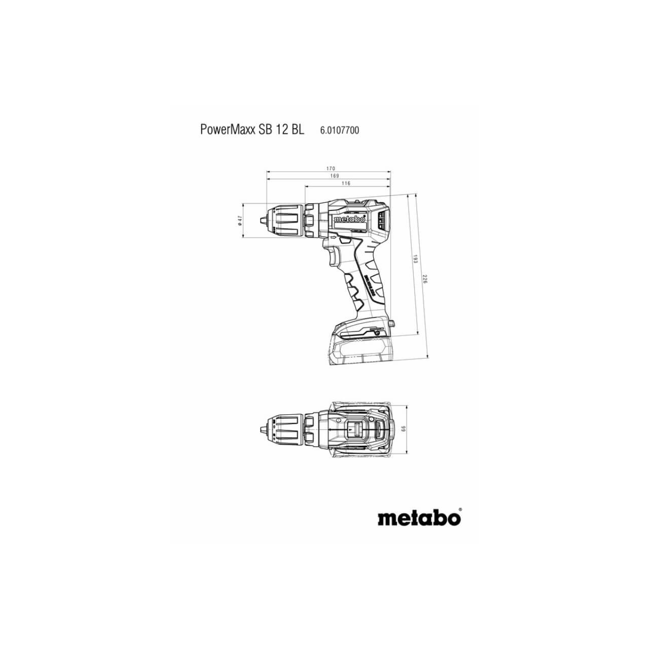 Metabo PowerMaxx SB 12 BL 12V Brushless Hammer Drill 10mm - Skin Only