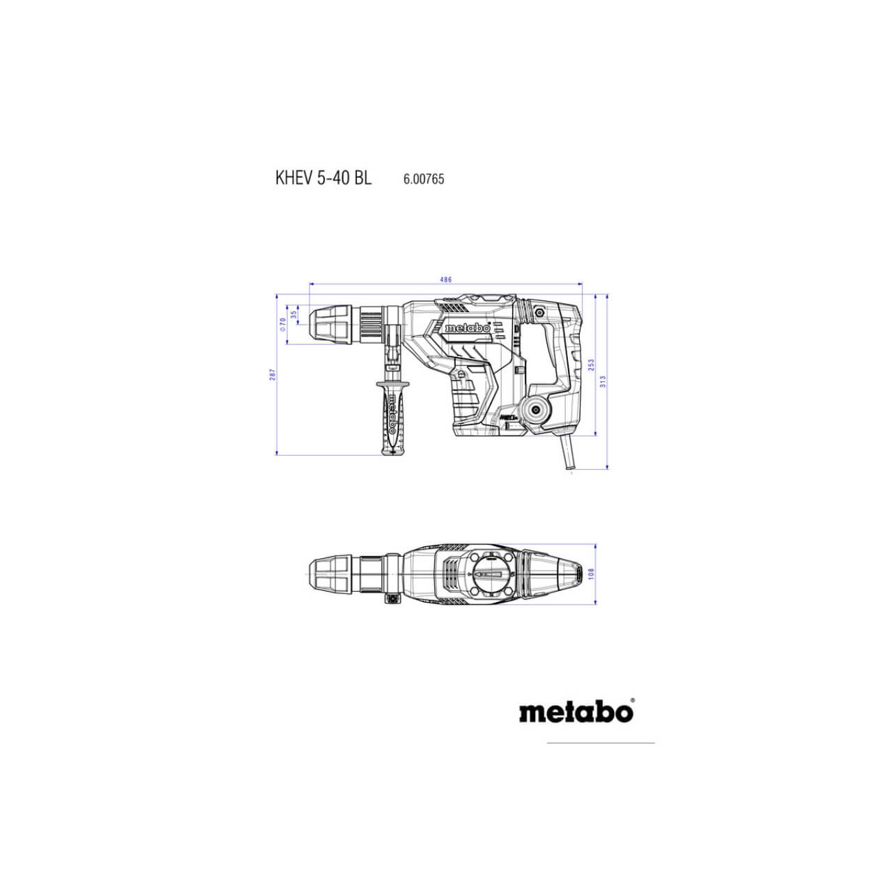 Metabo KHEV 5-40 BL Brushless SDS Max Rotary Hammer 2 Mode 40mm 1150W