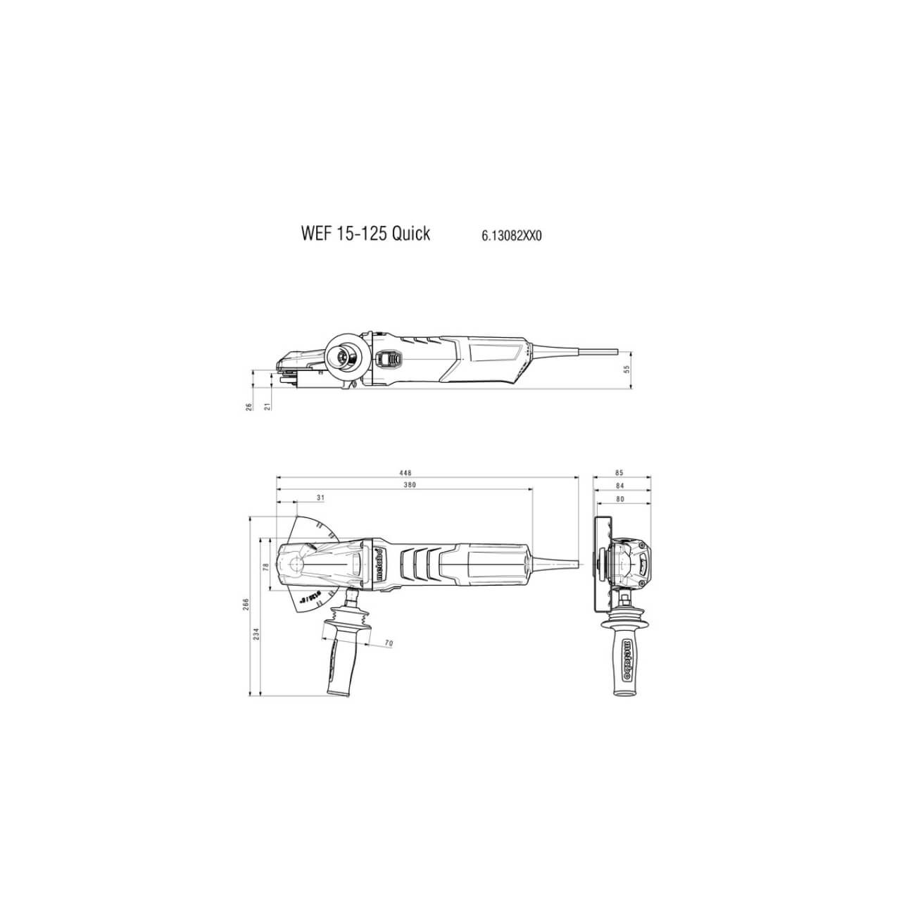 Metabo Flat-head Angle Grinder Ø125 mm, 1500 W, Constant Torque, Quick Locking Nut