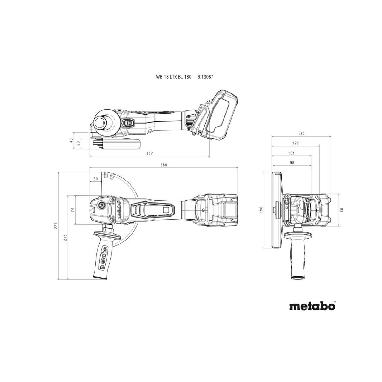 Metabo WP 18 LTX 125 QUICK 18V Brushless Angle Grinder 180mm with Brake - Skin Only