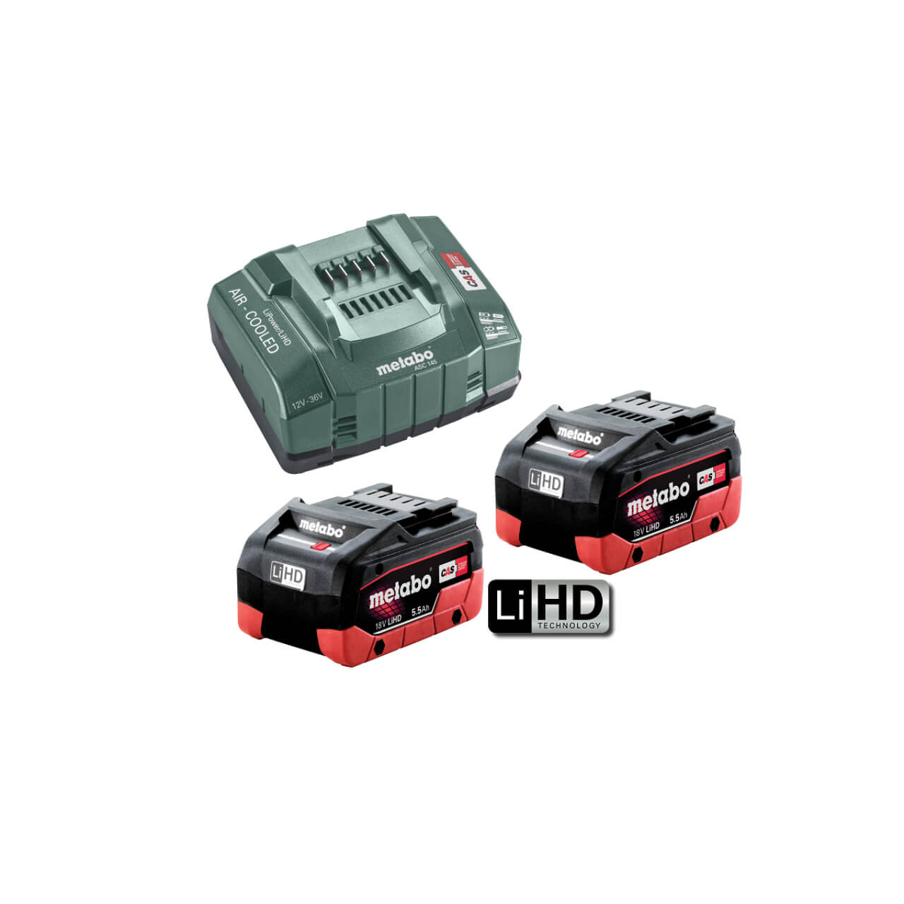 Metabo 5.5 LiHD 145 KIT 18V LiHD ASC 145 Starter Pack 2 x 5.5 Ah(2 x 18V 5.5 Ah LiHD Battery Packs 1 x ASC 145 Super-fast Air-cooled Charger)