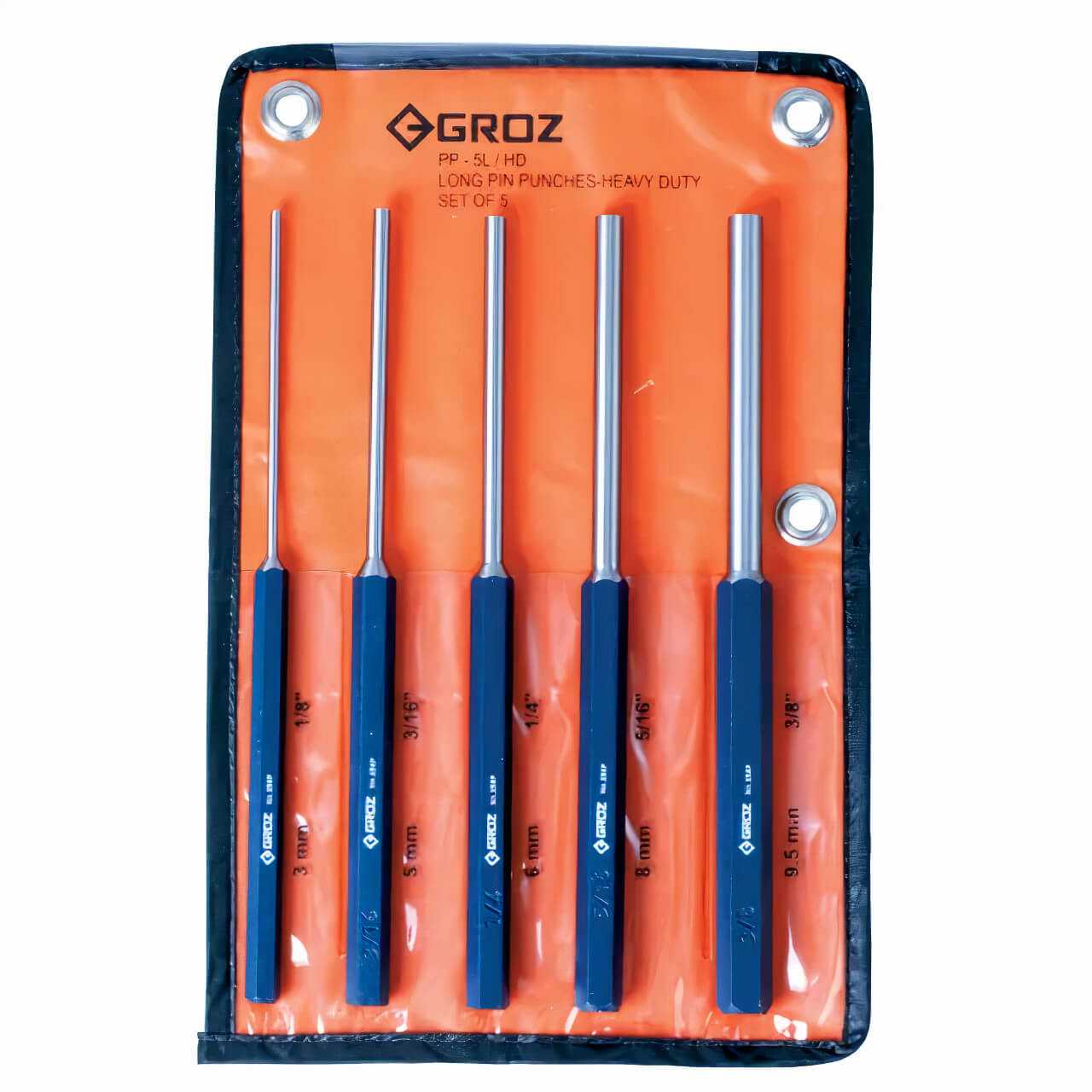Groz PP/HD/5L/ST 200mm Pin Punch Set Hex Shank 5pce