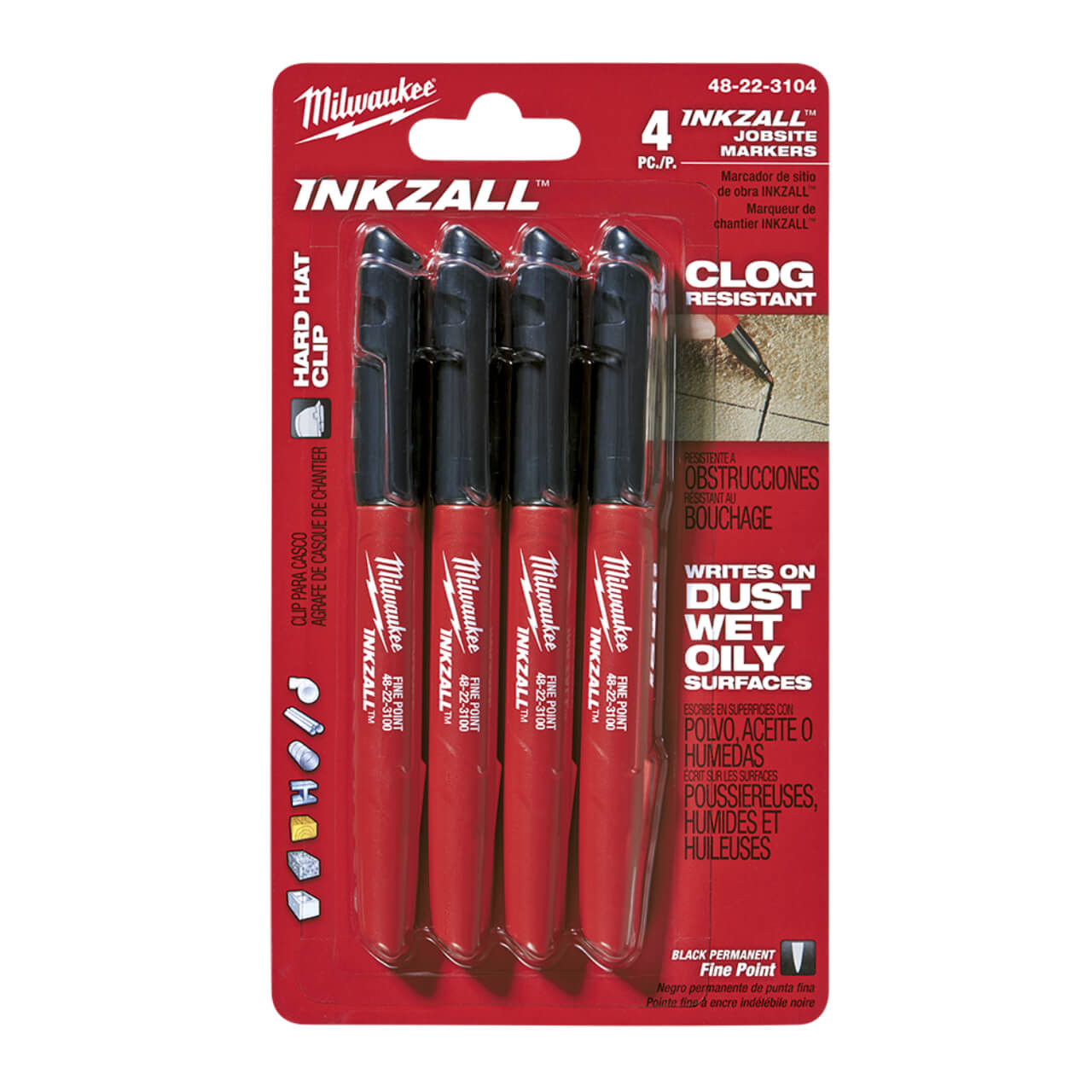 Milwaukee Inkall Black Fine Point Markers 4pk