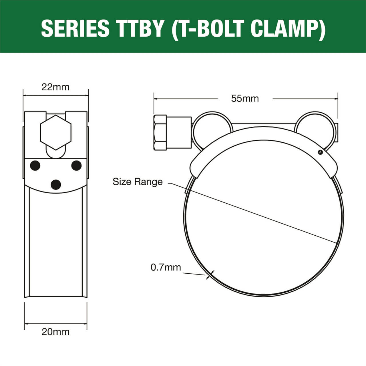 Tridon T-Bolt Clamp Part Stainless 42mm - 45mm