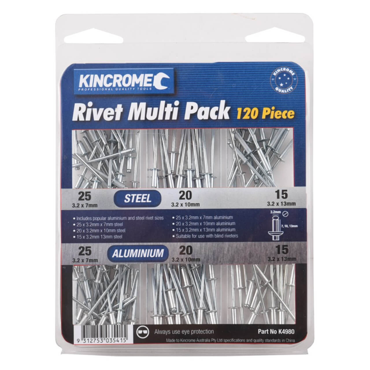 Kincrome Multi Pack Rivet Set 120pce