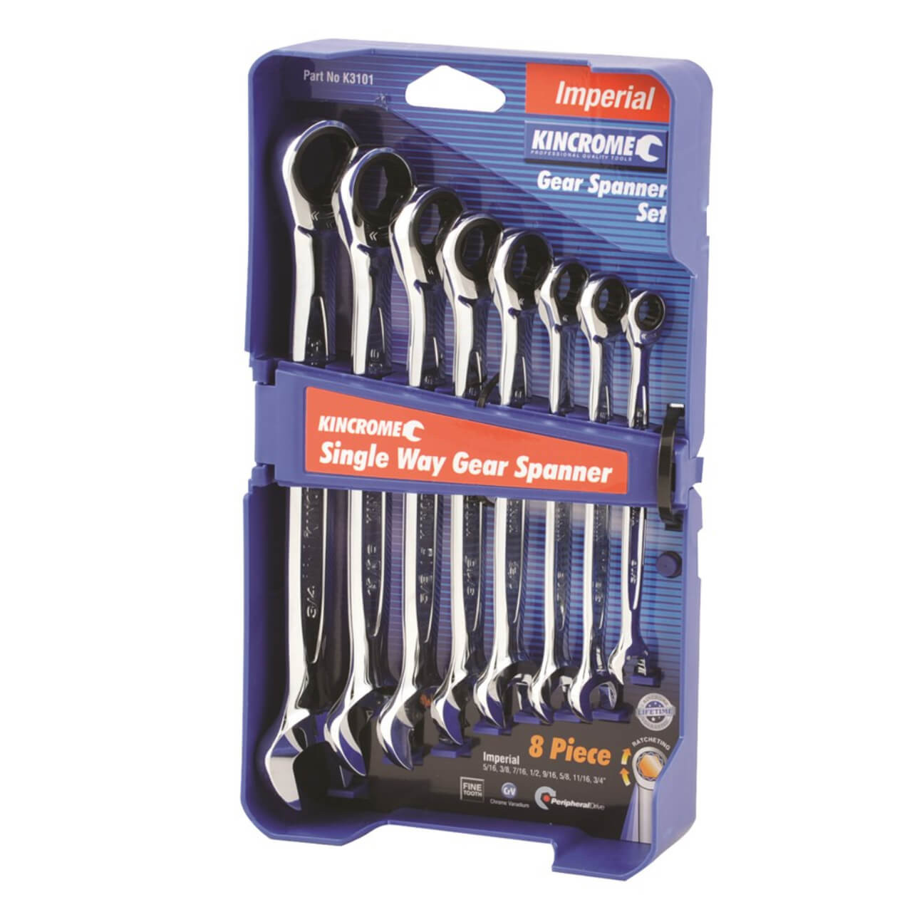 Kincrome Single Way Combination Ratcher Spanner Set Imperial 8pce