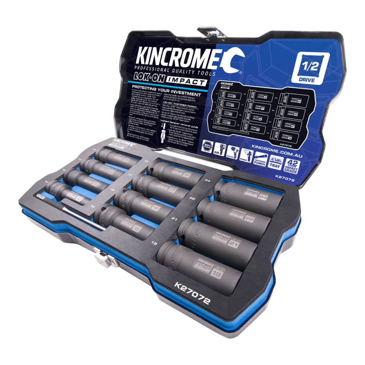 Kincrome 1/2 Dr Lok-On Deep Impact Socket Set Metric 12pce