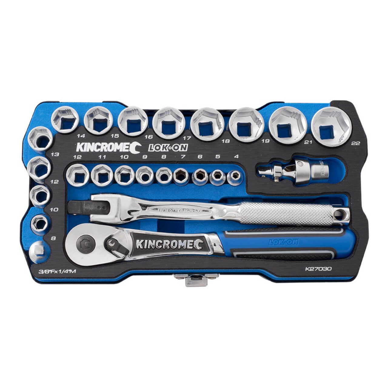 Kincrome 1/4 & 3/8 Dr Lok-On Hand Socket Set Metric 26pce