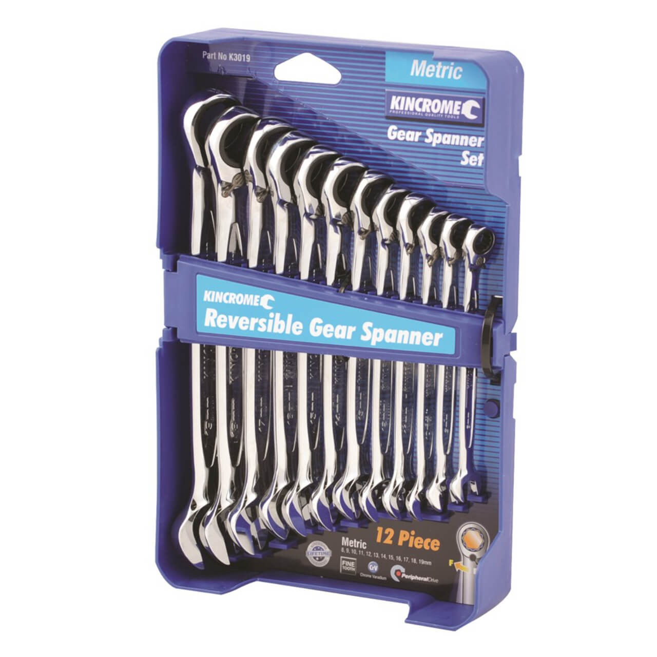 Kincrome Reversible Combination Gear Spanner Set Metric 12pce