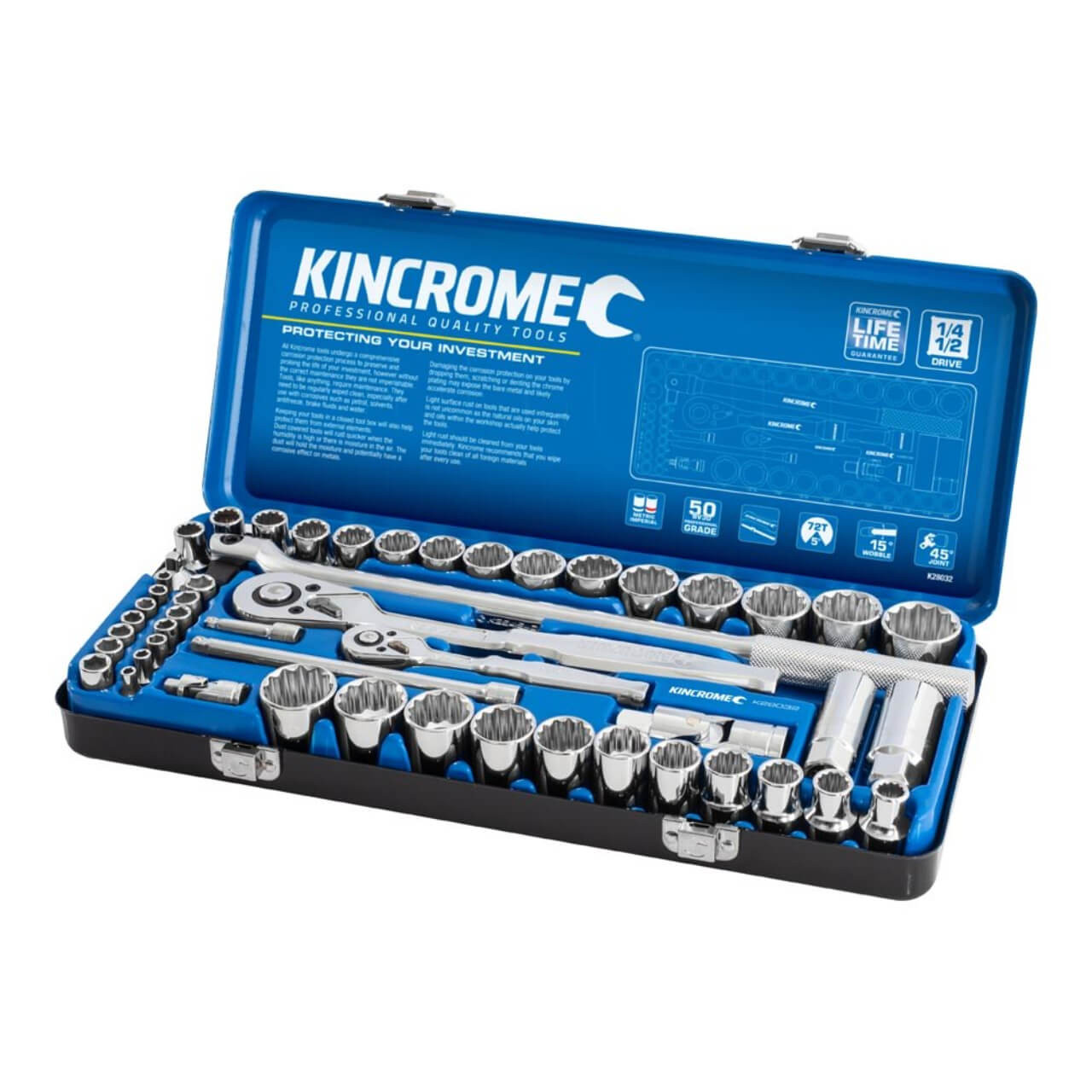Kincrome 1/4 & 1/2 Dr Std Hand Socket Set Metric & Imperial 52pce