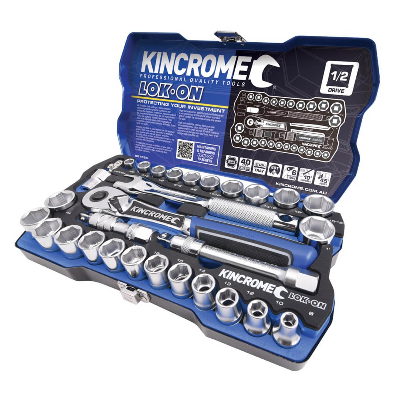 Kincrome 1/2 Dr Lok-On Hand Socket Set Metric & Imperial 29pce