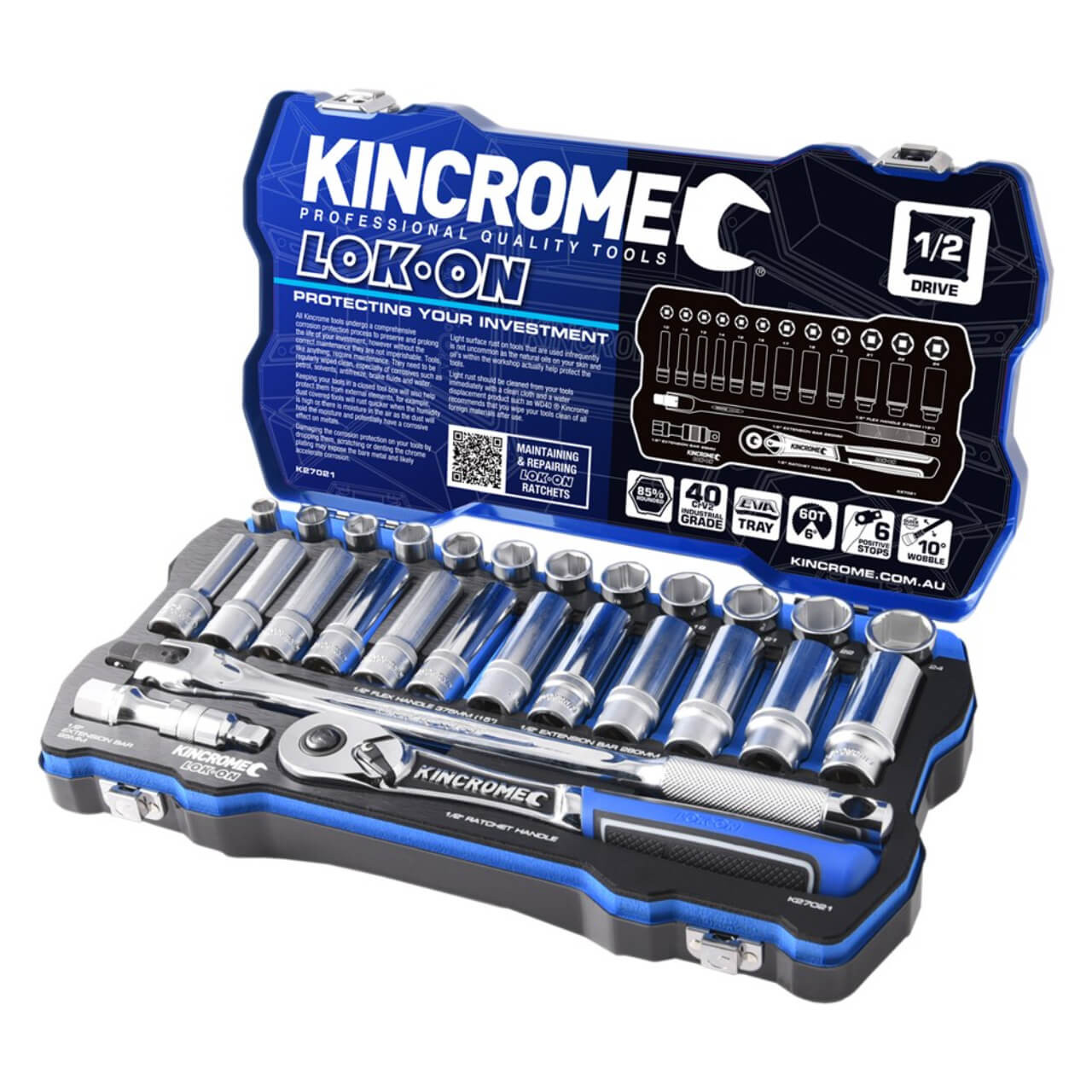 Kincrome 1/2 Dr Lok-On Hand Socket Set  Metric 28pce