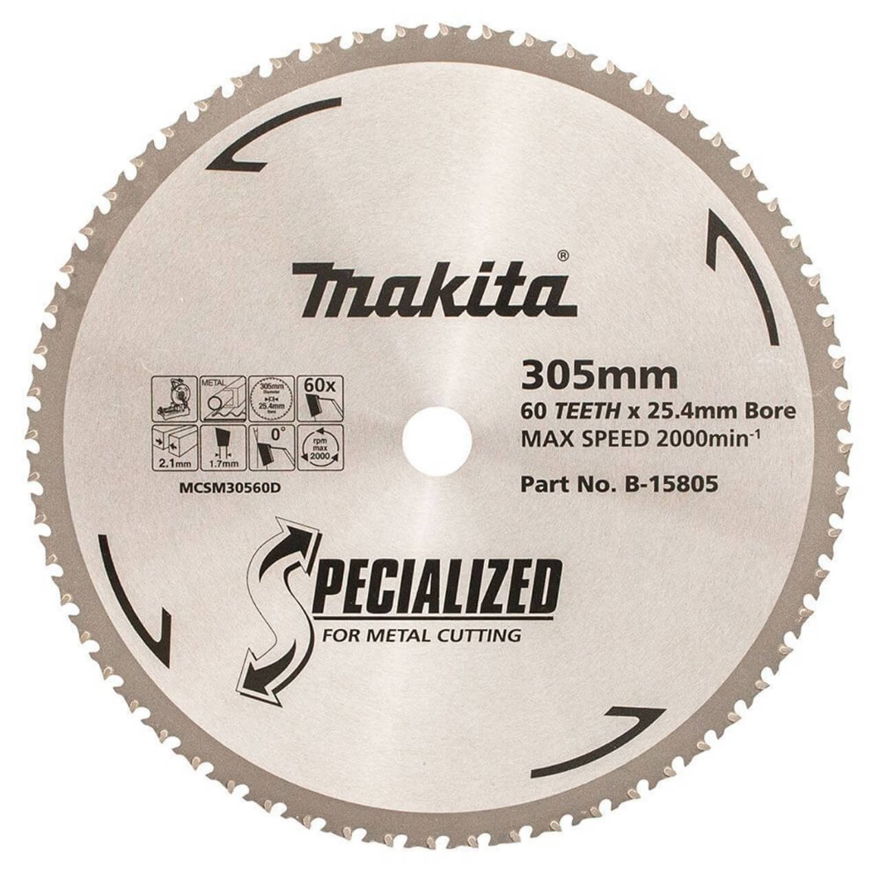 Makita 305mm x 25.4mm x 60T TCT Cold Metal Cutting Saw Blade - Standard