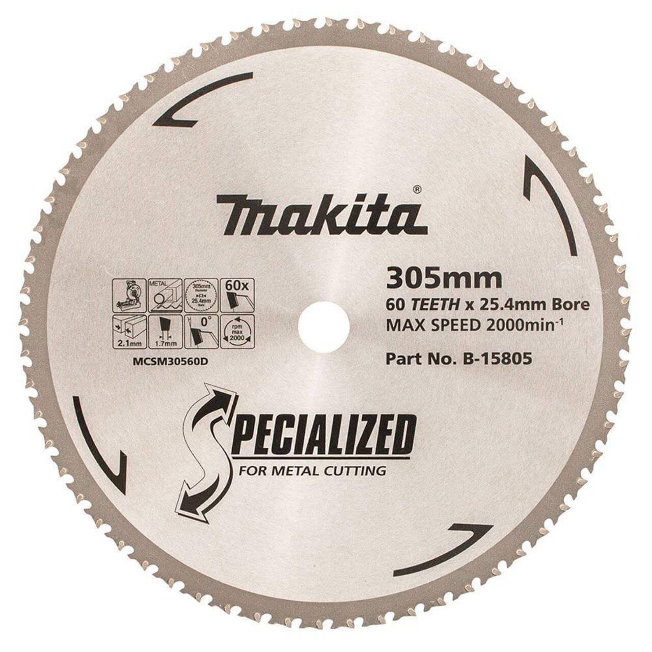 Makita Cold Metal Cutting TCT Saw Blade 305mm x 25.4mm x 60T - Standard