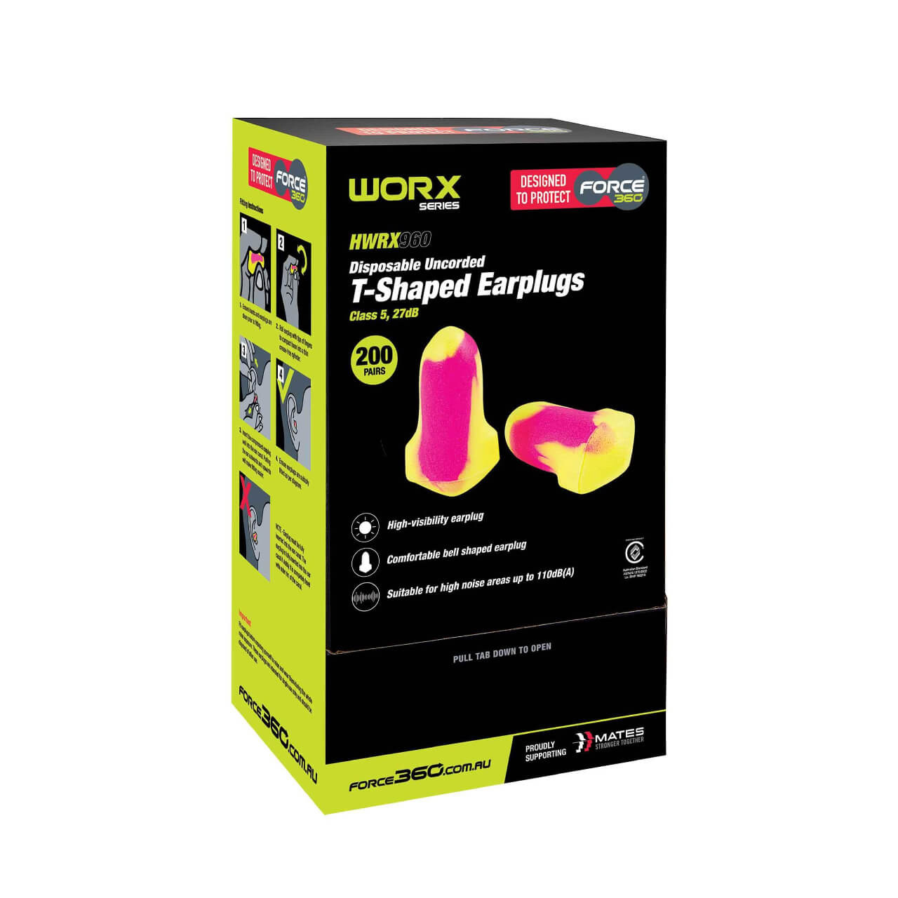 Force360 T-Shape Disposable Earplug Uncorded 200/box