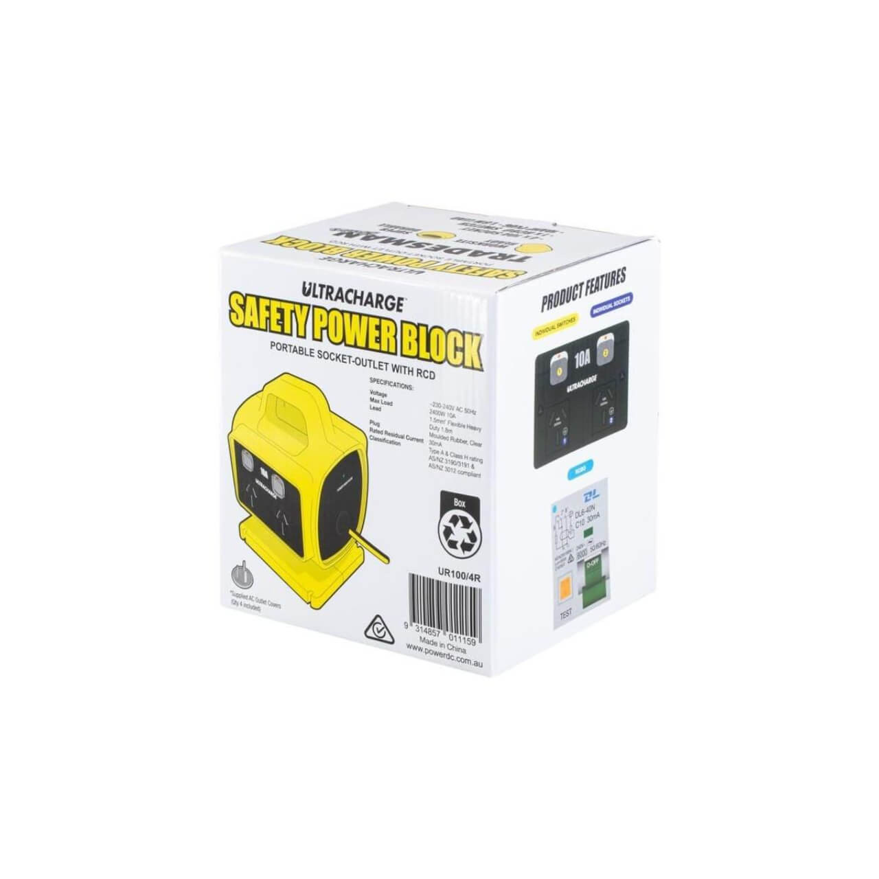 Ultracharge 10A 4 Outlet RCD Safety Power Block