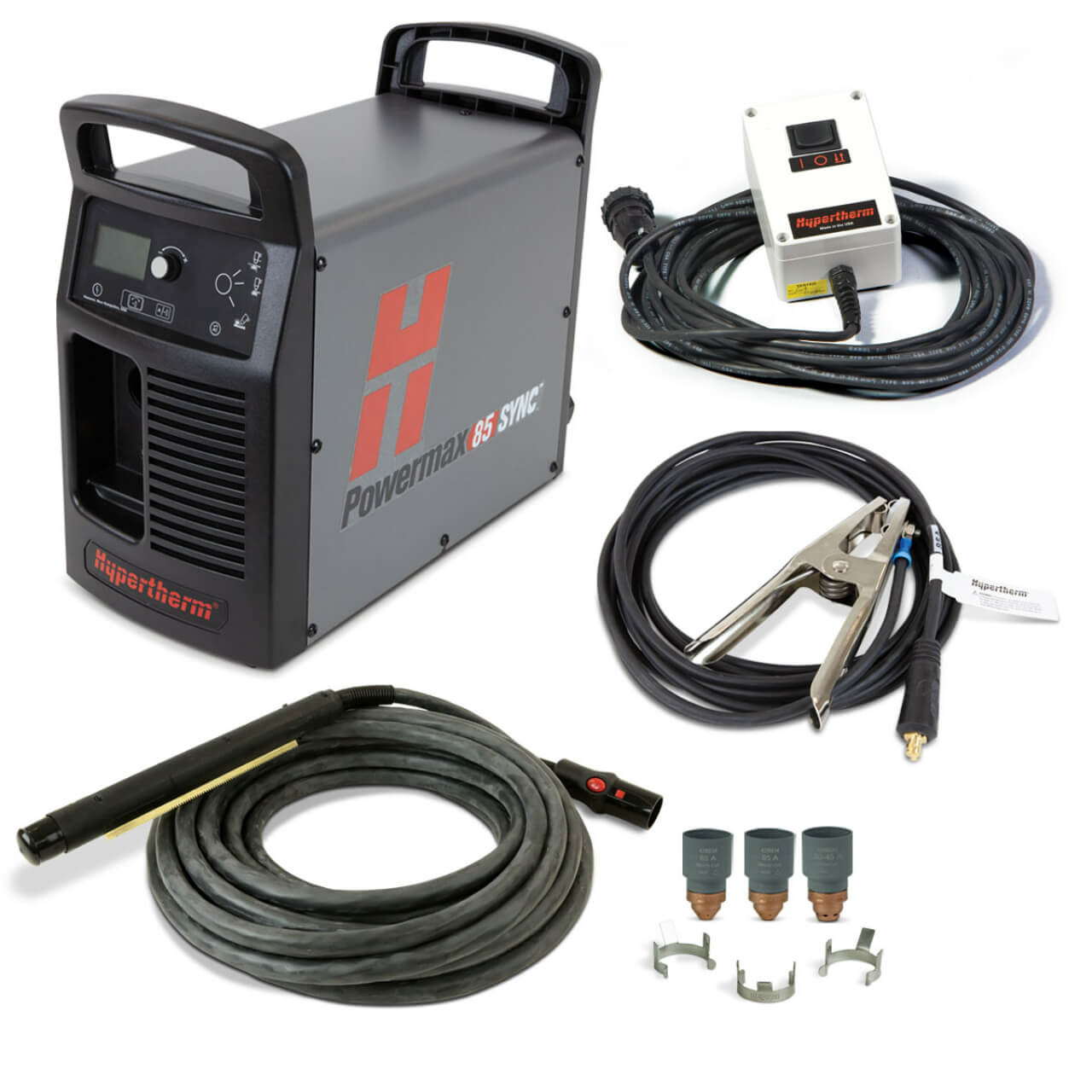 Hypertherm Powermax85 SYNC Mechanised Plasma Cutter 415V, CPC port, 180 deg 7.6m (25') Torch, remote